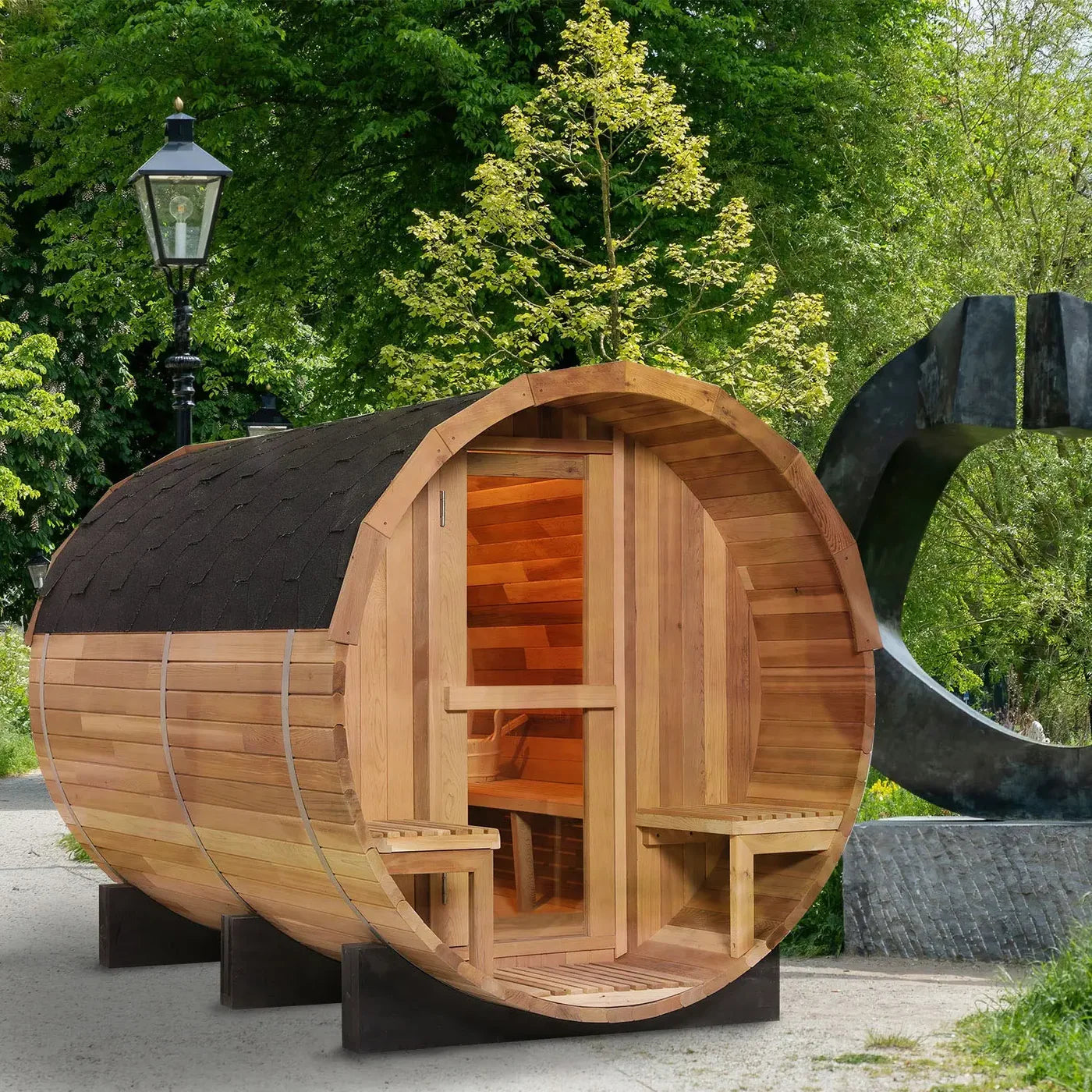 PureTherm | Northwood 6-Person Cedar Barrel Sauna with Porch
