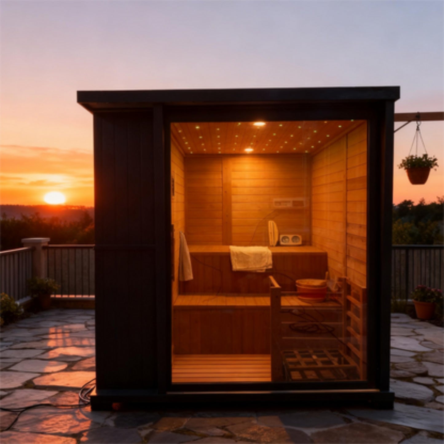 PureTherm | Glass-Front Square Outdoor Sauna | 6kW | 4–6 Person