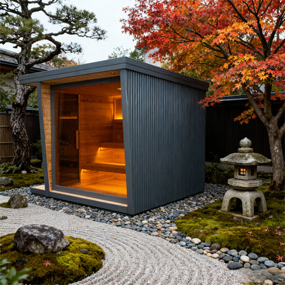 PureTherm | Glass-Front Square Outdoor Sauna | 6kW | 4–6 Person