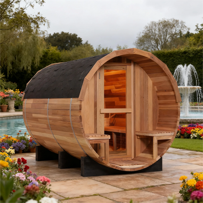 PureTherm | Northwood 6-Person Cedar Barrel Sauna with Porch
